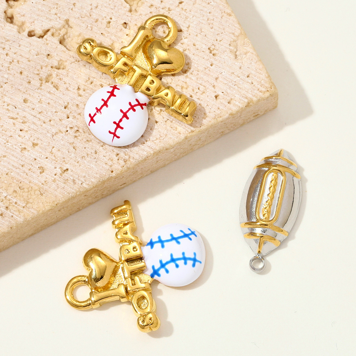 6pcs/pack Stainless Steel Enamel American Softball Necklace Pendant Rugby DIY Bracelets Charm Women Love Sport Jewelry Wholesale