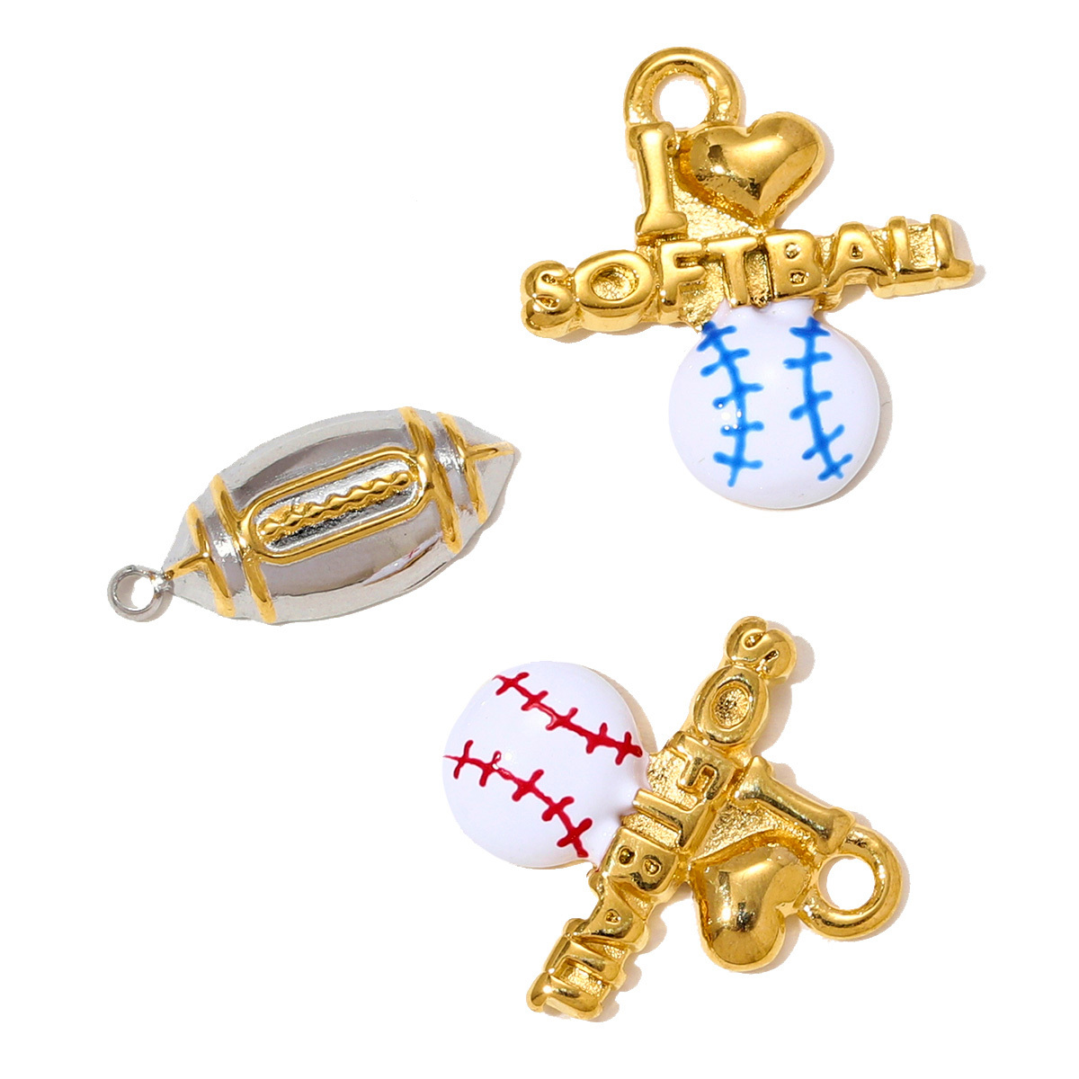 6pcs/pack Stainless Steel Enamel American Softball Necklace Pendant Rugby DIY Bracelets Charm Women Love Sport Jewelry Wholesale