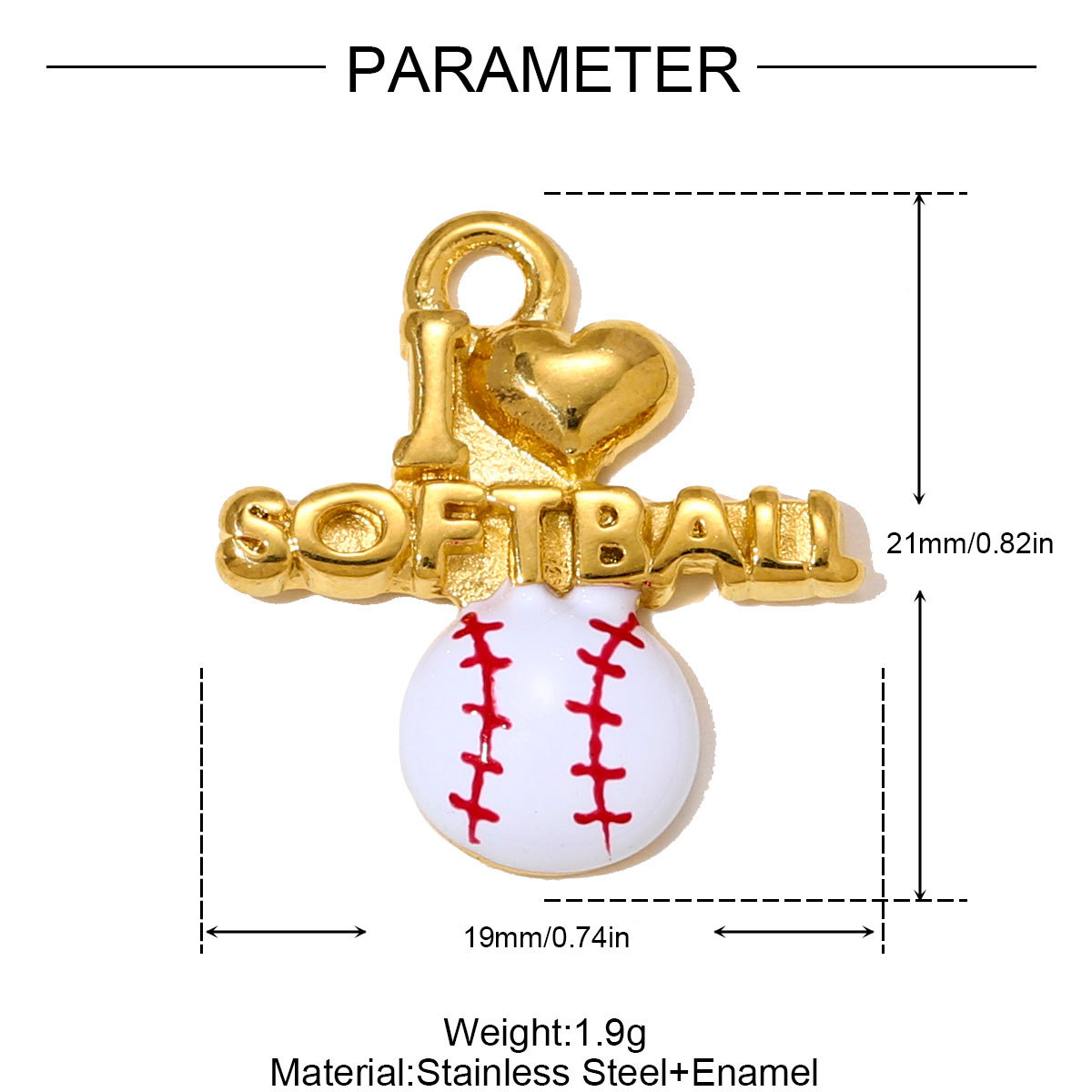 6pcs/pack Stainless Steel Enamel American Softball Necklace Pendant Rugby DIY Bracelets Charm Women Love Sport Jewelry Wholesale