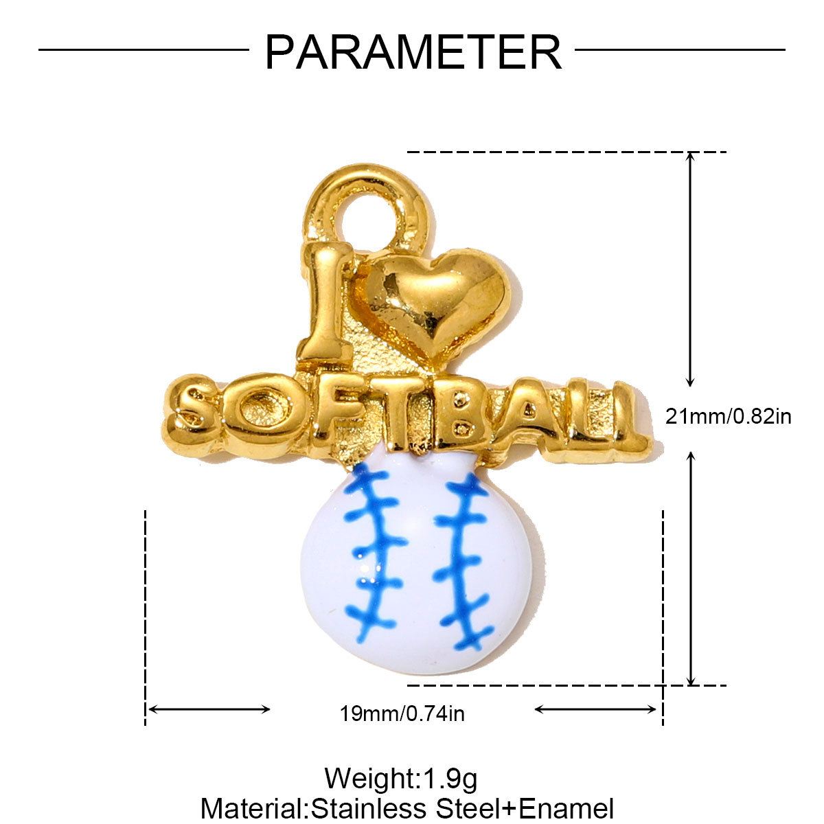 6pcs/pack Stainless Steel Enamel American Softball Necklace Pendant Rugby DIY Bracelets Charm Women Love Sport Jewelry Wholesale