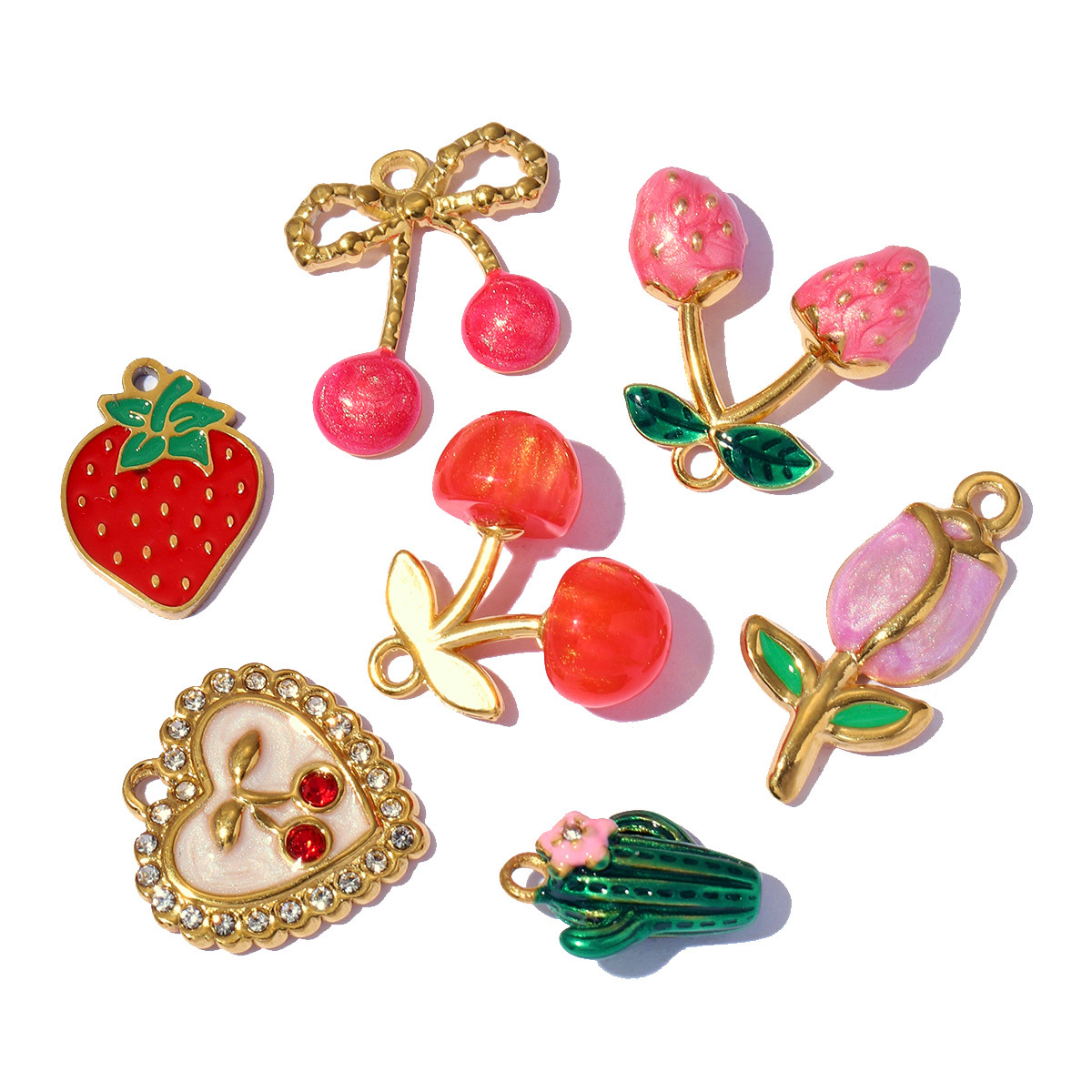 6pcs/pack Enamel Butterfly Stainless Steel DIY Earring Charm Wholesale CactuLeaf Watermelon Necklace Pendant Woman Flower Jewelry