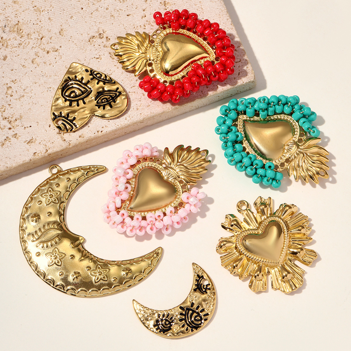 6pcs/pack Stainless Steel Rhinestone Star Clover Eagle DIY Charms Heart Moon Cross Necklace Pendants Woman Wolf Tooth Jewelry