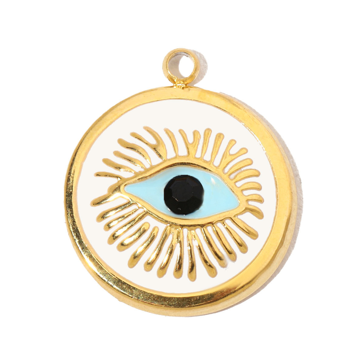 6pcs/pack French Enamel Evil Eye Stainless Steel Diy Charms Women Natural Stone Round Necklace Pendant Sun Jewelry