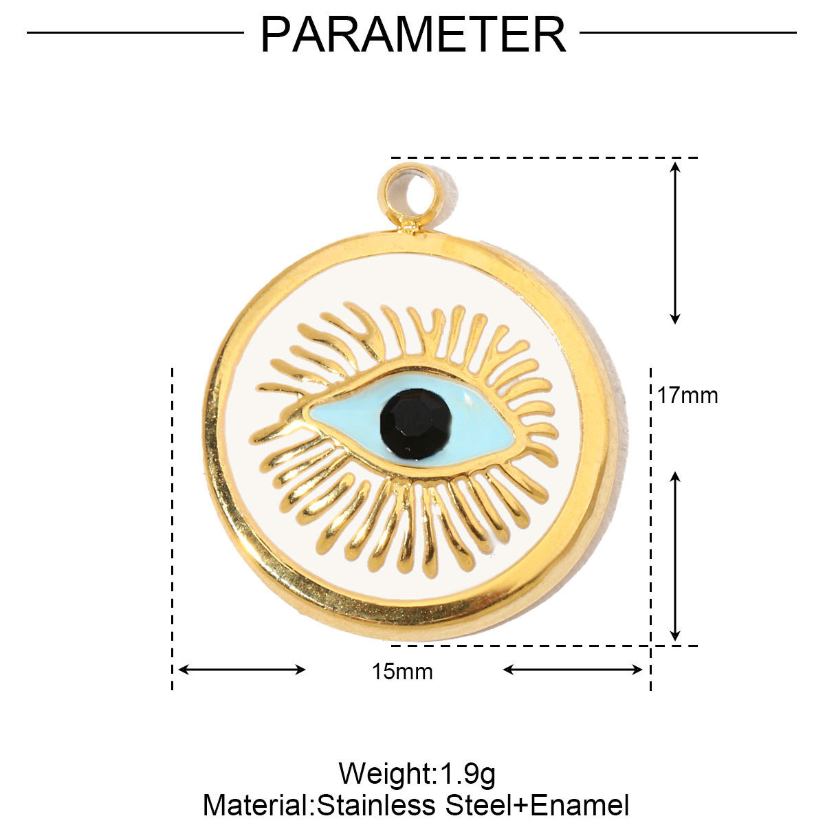 6pcs/pack French Enamel Evil Eye Stainless Steel Diy Charms Women Natural Stone Round Necklace Pendant Sun Jewelry