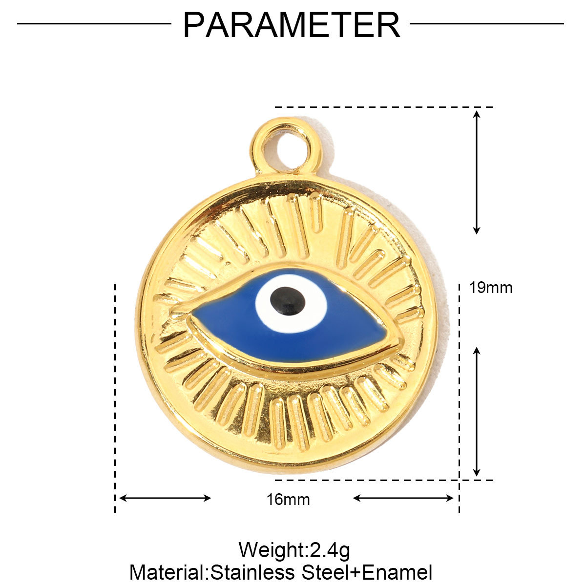 6pcs/pack French Enamel Evil Eye Stainless Steel Diy Charms Women Natural Stone Round Necklace Pendant Sun Jewelry