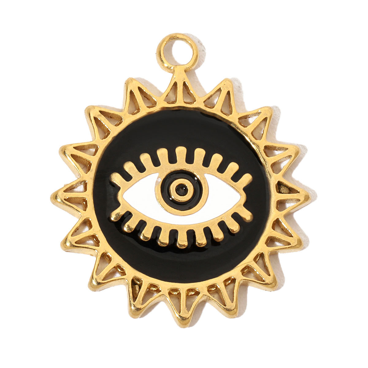 6pcs/pack French Enamel Evil Eye Stainless Steel Diy Charms Women Natural Stone Round Necklace Pendant Sun Jewelry
