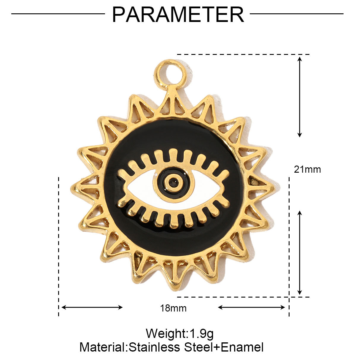6pcs/pack French Enamel Evil Eye Stainless Steel Diy Charms Women Natural Stone Round Necklace Pendant Sun Jewelry