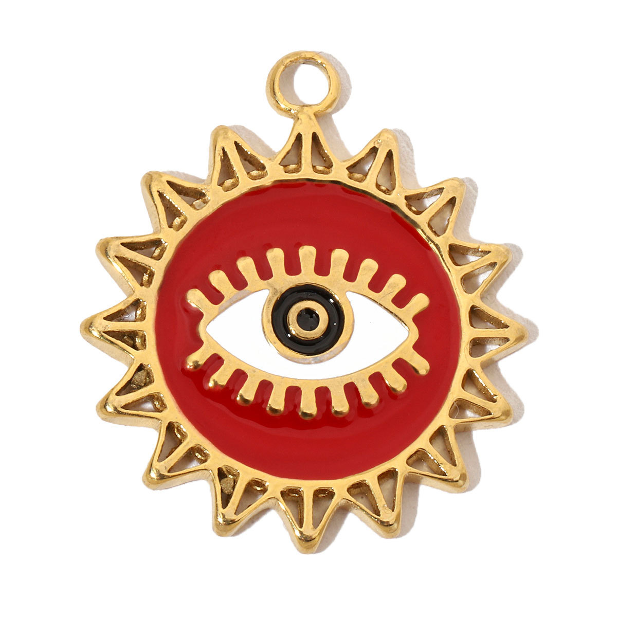 6pcs/pack French Enamel Evil Eye Stainless Steel Diy Charms Women Natural Stone Round Necklace Pendant Sun Jewelry