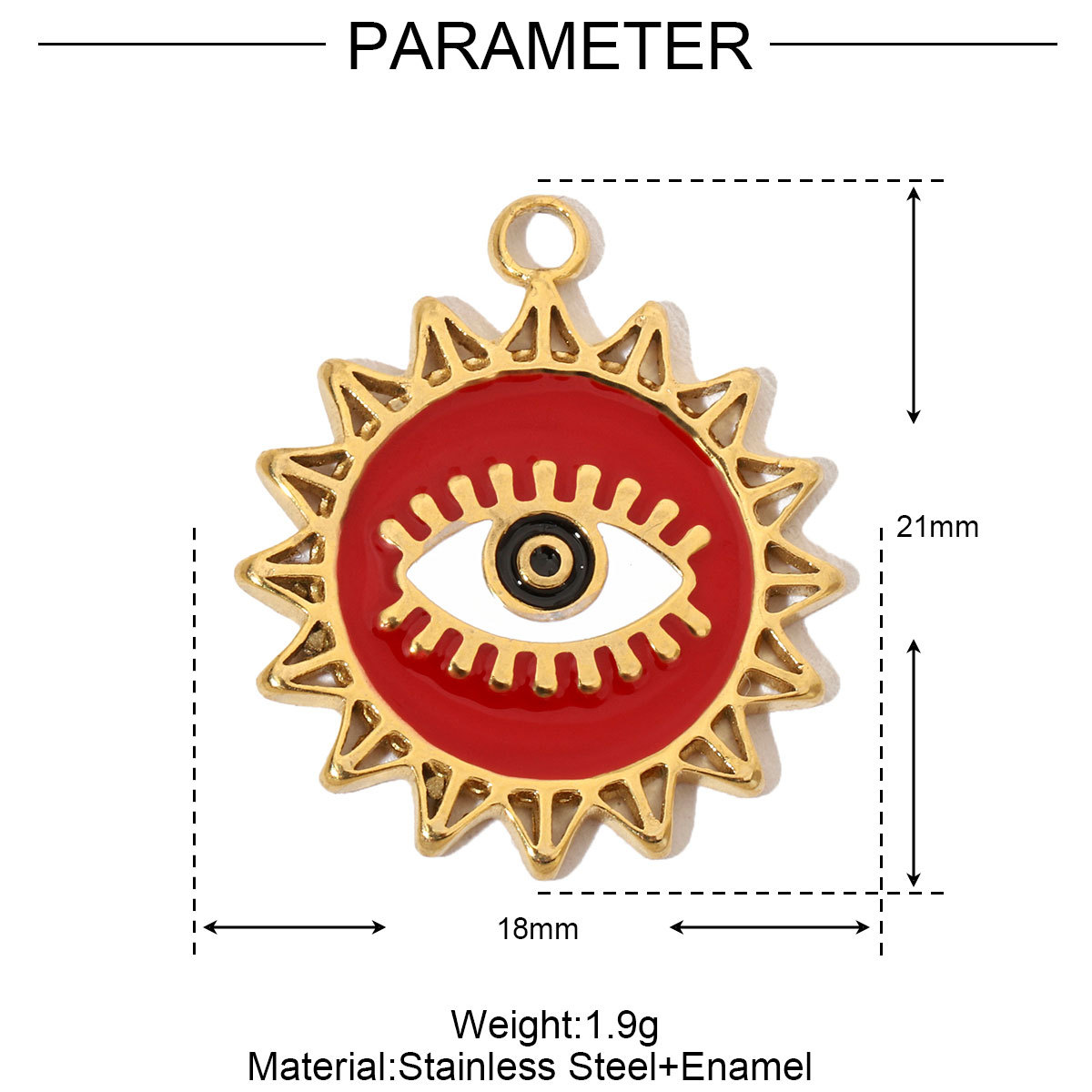 6pcs/pack French Enamel Evil Eye Stainless Steel Diy Charms Women Natural Stone Round Necklace Pendant Sun Jewelry