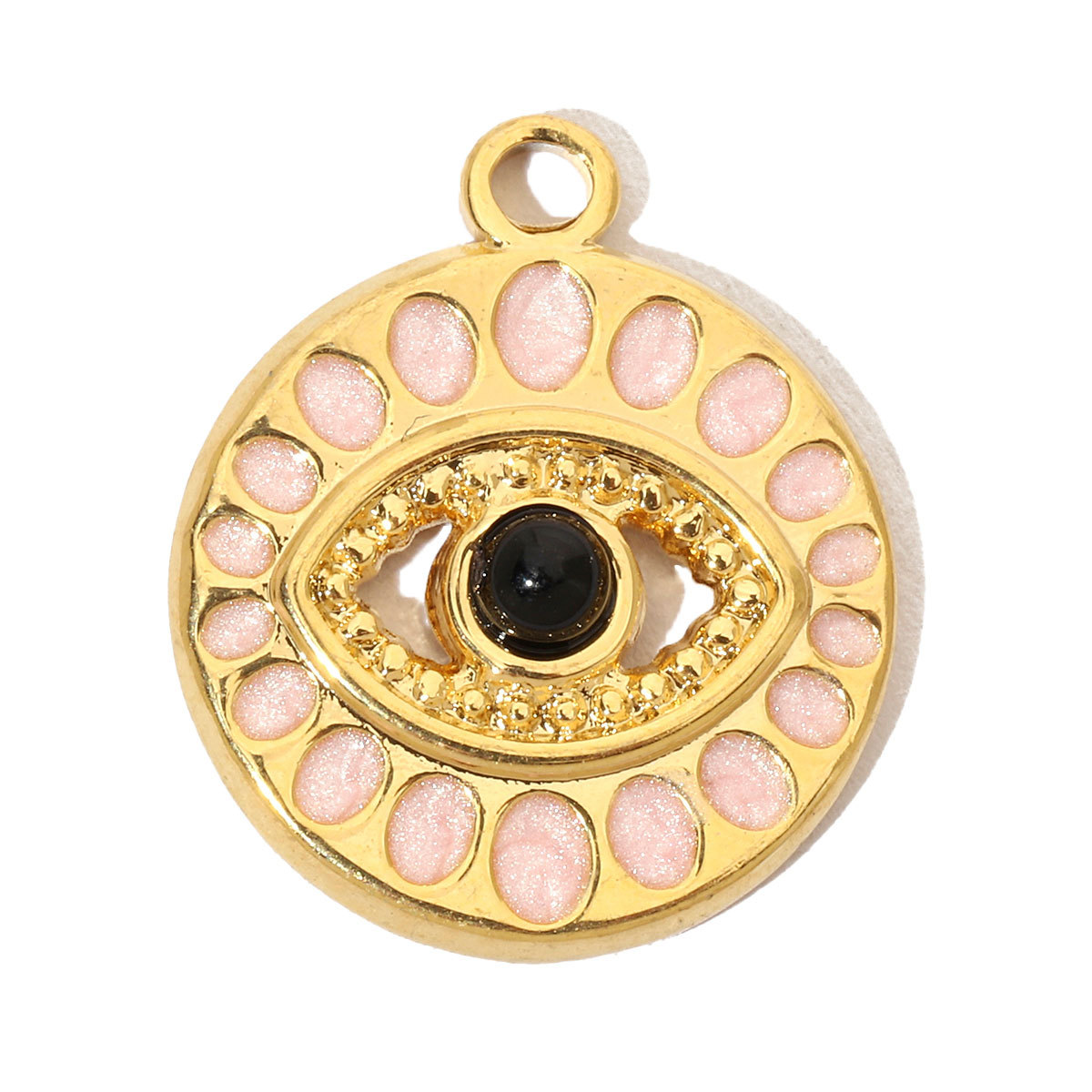 6pcs/pack French Enamel Evil Eye Stainless Steel Diy Charms Women Natural Stone Round Necklace Pendant Sun Jewelry