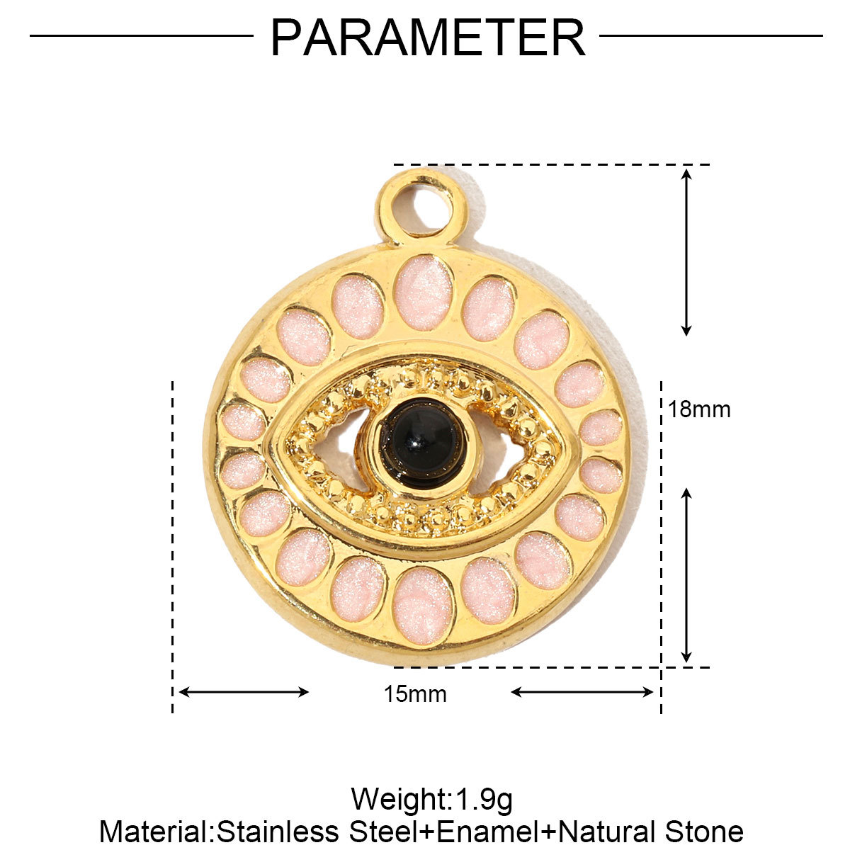 6pcs/pack French Enamel Evil Eye Stainless Steel Diy Charms Women Natural Stone Round Necklace Pendant Sun Jewelry
