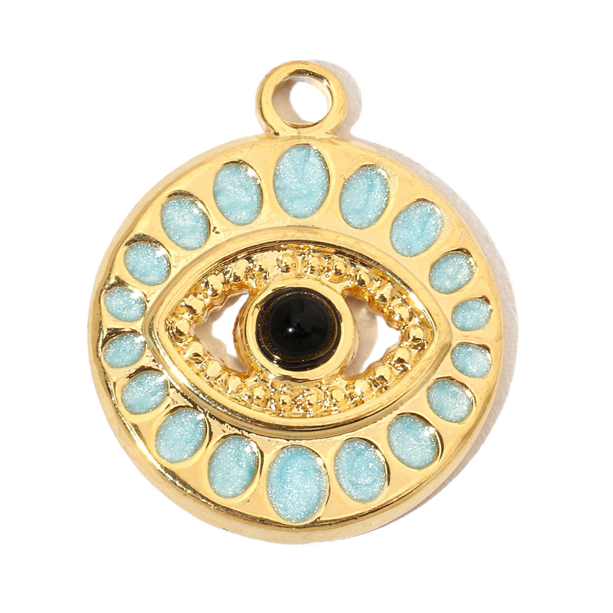 6pcs/pack French Enamel Evil Eye Stainless Steel Diy Charms Women Natural Stone Round Necklace Pendant Sun Jewelry