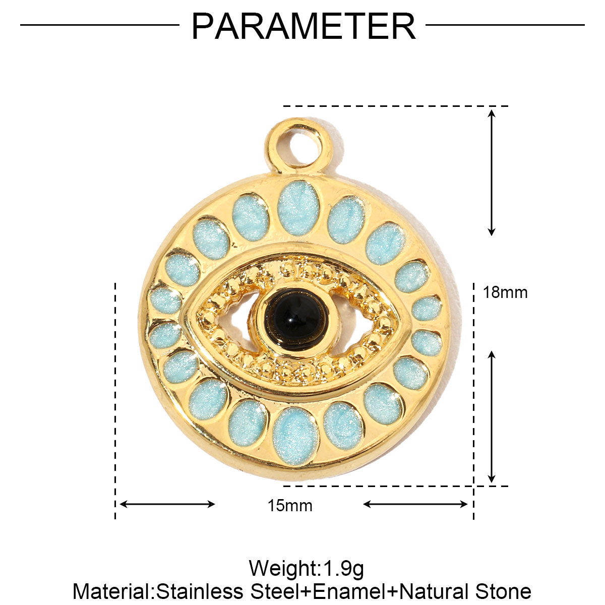 6pcs/pack French Enamel Evil Eye Stainless Steel Diy Charms Women Natural Stone Round Necklace Pendant Sun Jewelry