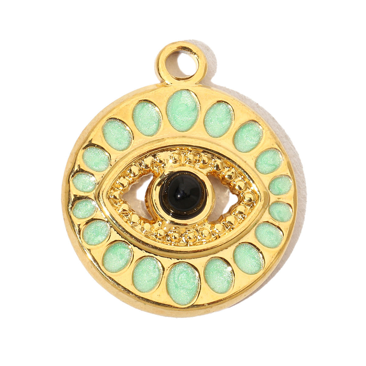 6pcs/pack French Enamel Evil Eye Stainless Steel Diy Charms Women Natural Stone Round Necklace Pendant Sun Jewelry