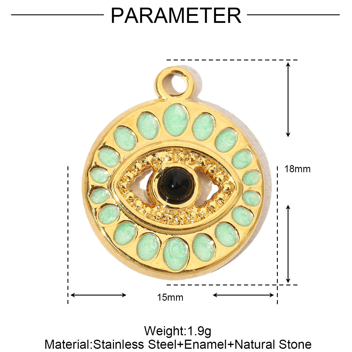 6pcs/pack French Enamel Evil Eye Stainless Steel Diy Charms Women Natural Stone Round Necklace Pendant Sun Jewelry