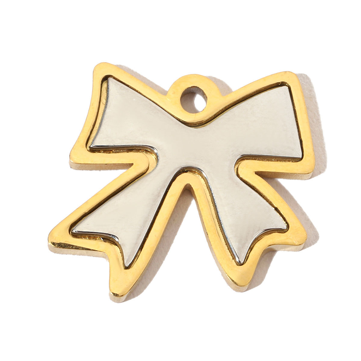 6pcs/pack French Bowknot Stainless Steel Diy Charms Women Two Tone Bear Bracelet Pendant Circle Necklace Jewelry