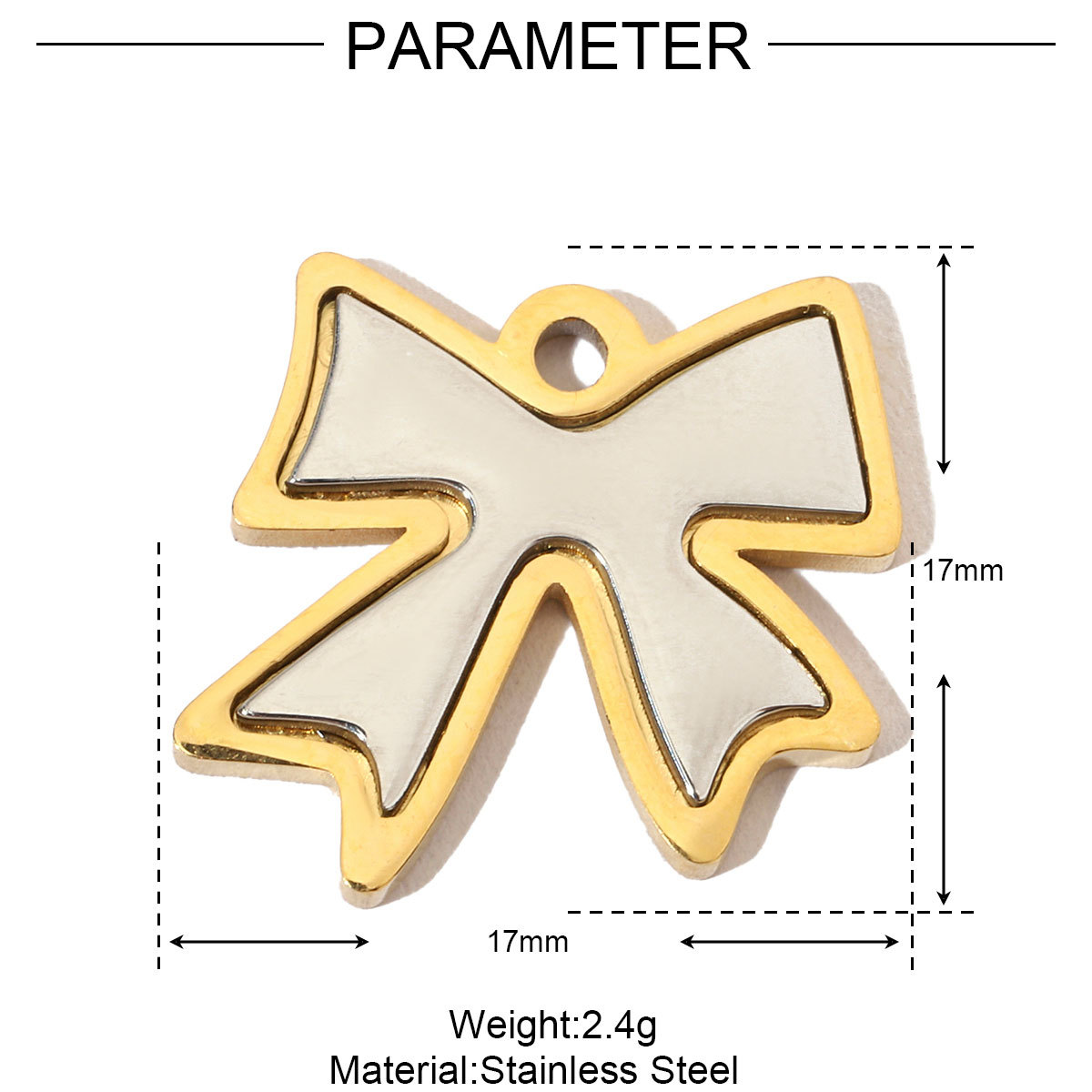 6pcs/pack French Bowknot Stainless Steel Diy Charms Women Two Tone Bear Bracelet Pendant Circle Necklace Jewelry
