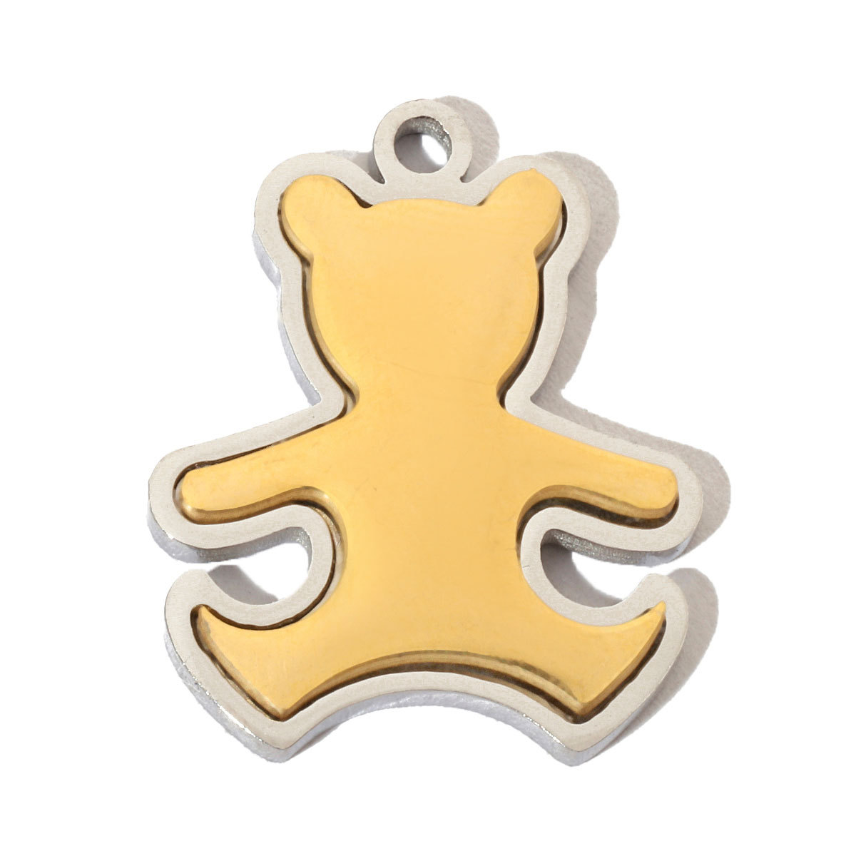 6pcs/pack French Bowknot Stainless Steel Diy Charms Women Two Tone Bear Bracelet Pendant Circle Necklace Jewelry