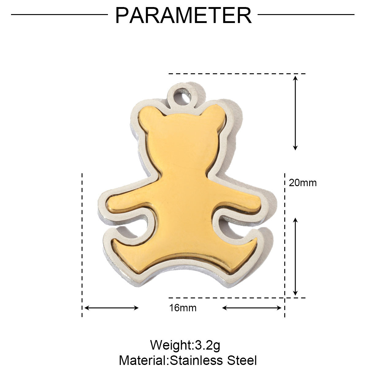 6pcs/pack French Bowknot Stainless Steel Diy Charms Women Two Tone Bear Bracelet Pendant Circle Necklace Jewelry