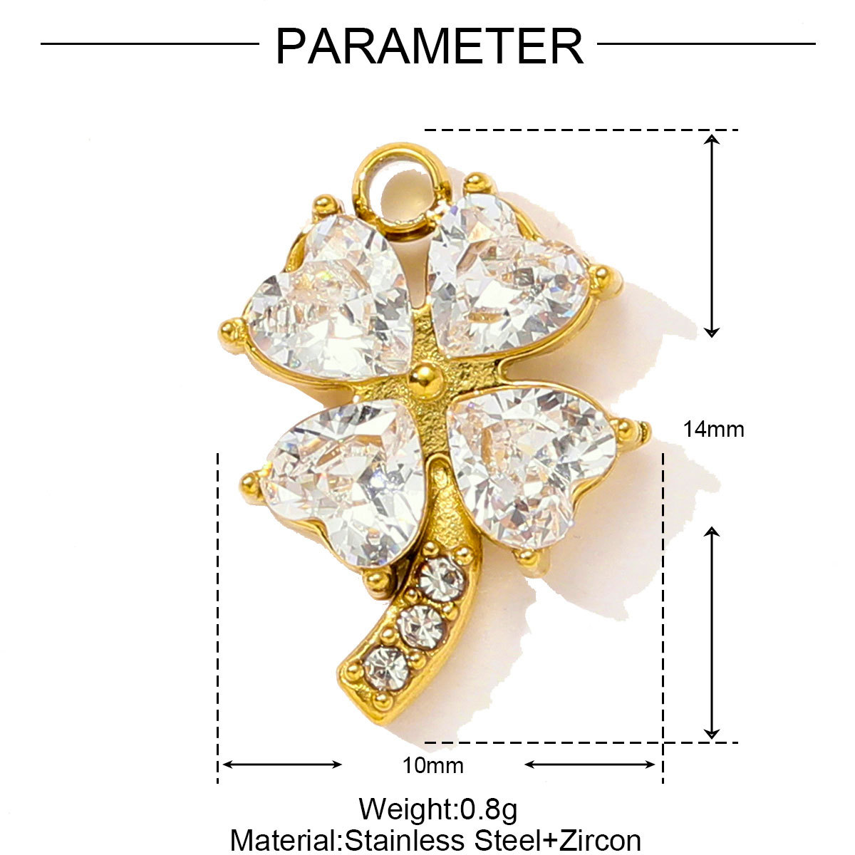 6pcs/pack Cute Stainless Steel Rhinestone Pearl Necklace Pendant Luck Clover Tie DIY Bracelet Charm Women Shopping Bag Jewelry