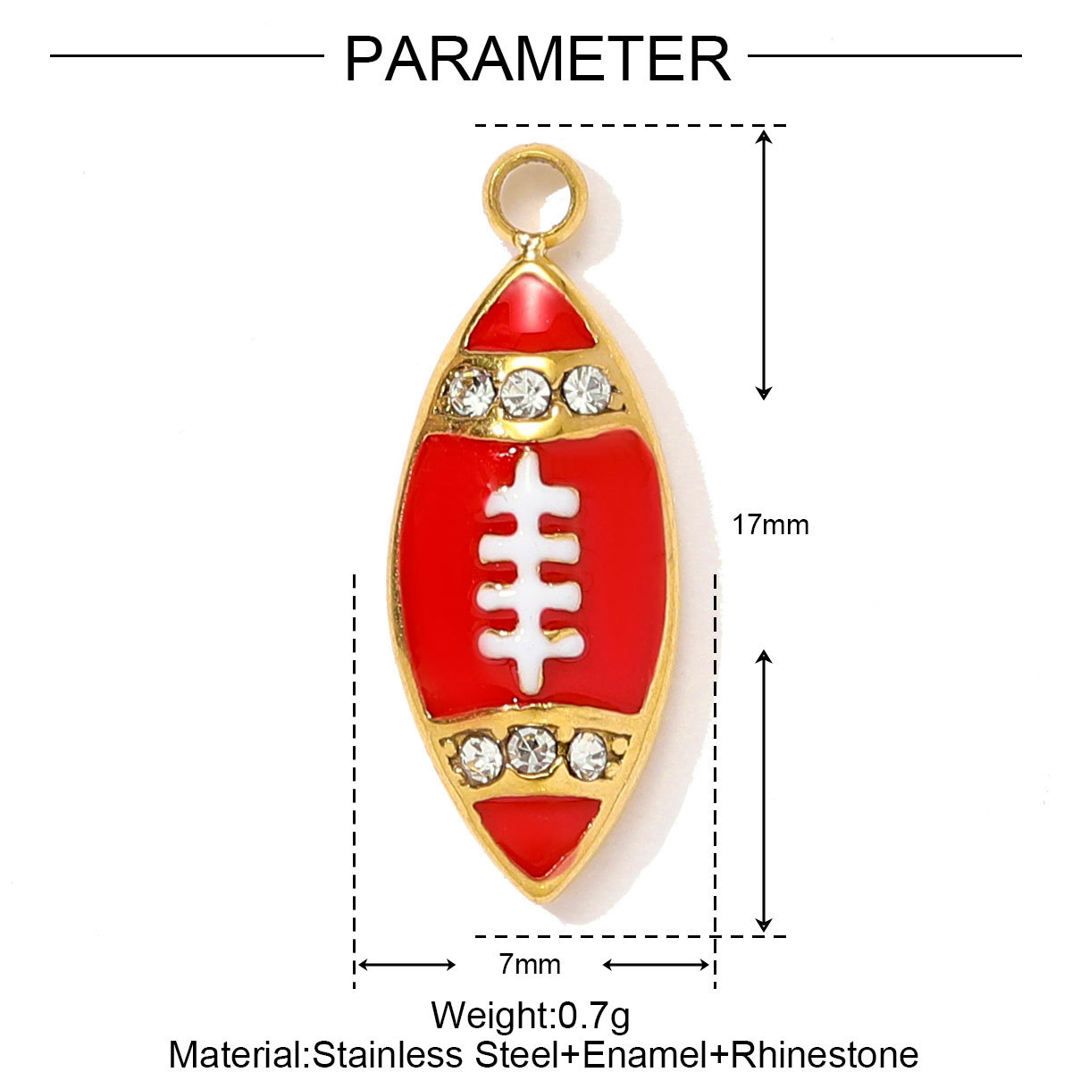 6pcs/pack Sports Stainless Steel Enamel Rugby Sneakers Necklace Pendant Telephone DIY Earring Charm Women Badminton Jewelry