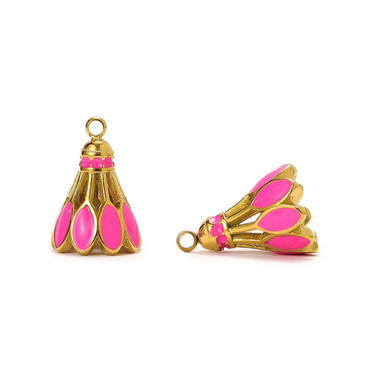 6pcs/pack Sports Stainless Steel Enamel Rugby Sneakers Necklace Pendant Telephone DIY Earring Charm Women Badminton Jewelry