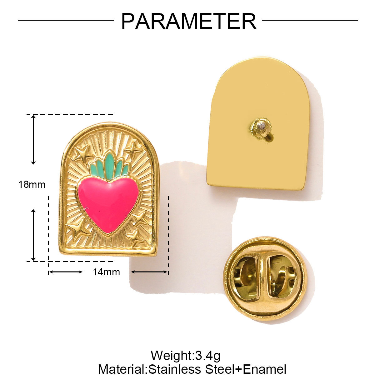 6pcs/pack Fashion Stainless Steel Enamel Plam Tree Love Heart Brooch Crab Luck Eye Starfish Jewelry Pin For Women Daily Wear