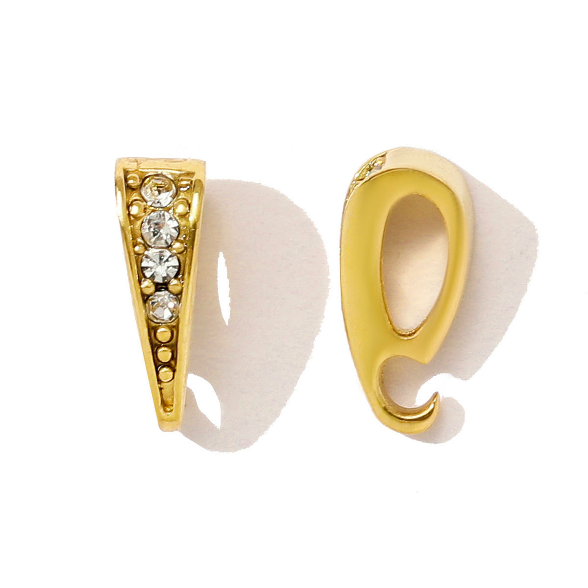 5pcs/Lot luxury Rhinestone V Shaped Pinch Bail Clasps Stainless Steel Melon Seeds Clips For DIY Necklace Pendant Women Jewelry