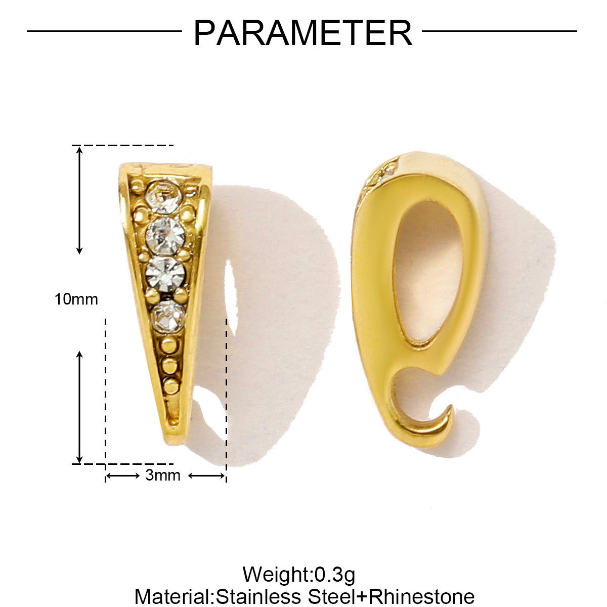 5pcs/Lot luxury Rhinestone V Shaped Pinch Bail Clasps Stainless Steel Melon Seeds Clips For DIY Necklace Pendant Women Jewelry