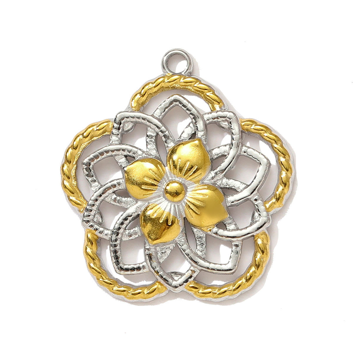 6pcs/pack Stainless Steel Two Tone Crescent Sun Hand Necklace Pendant Holy Mother Son DIY Charm Women Seahorse Shell Jewelry