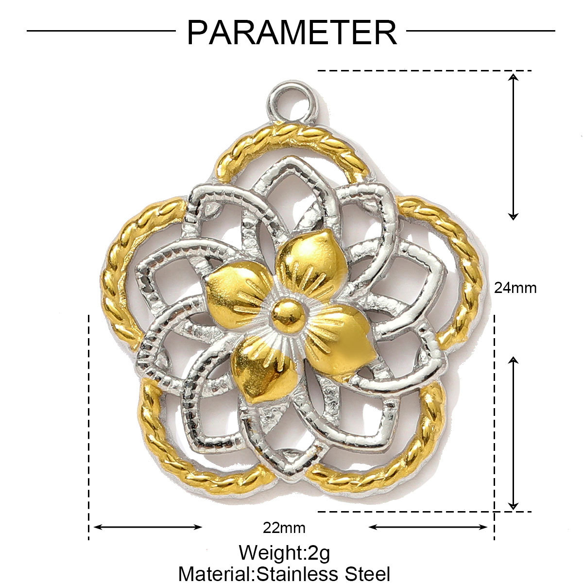 6pcs/pack Stainless Steel Two Tone Crescent Sun Hand Necklace Pendant Holy Mother Son DIY Charm Women Seahorse Shell Jewelry