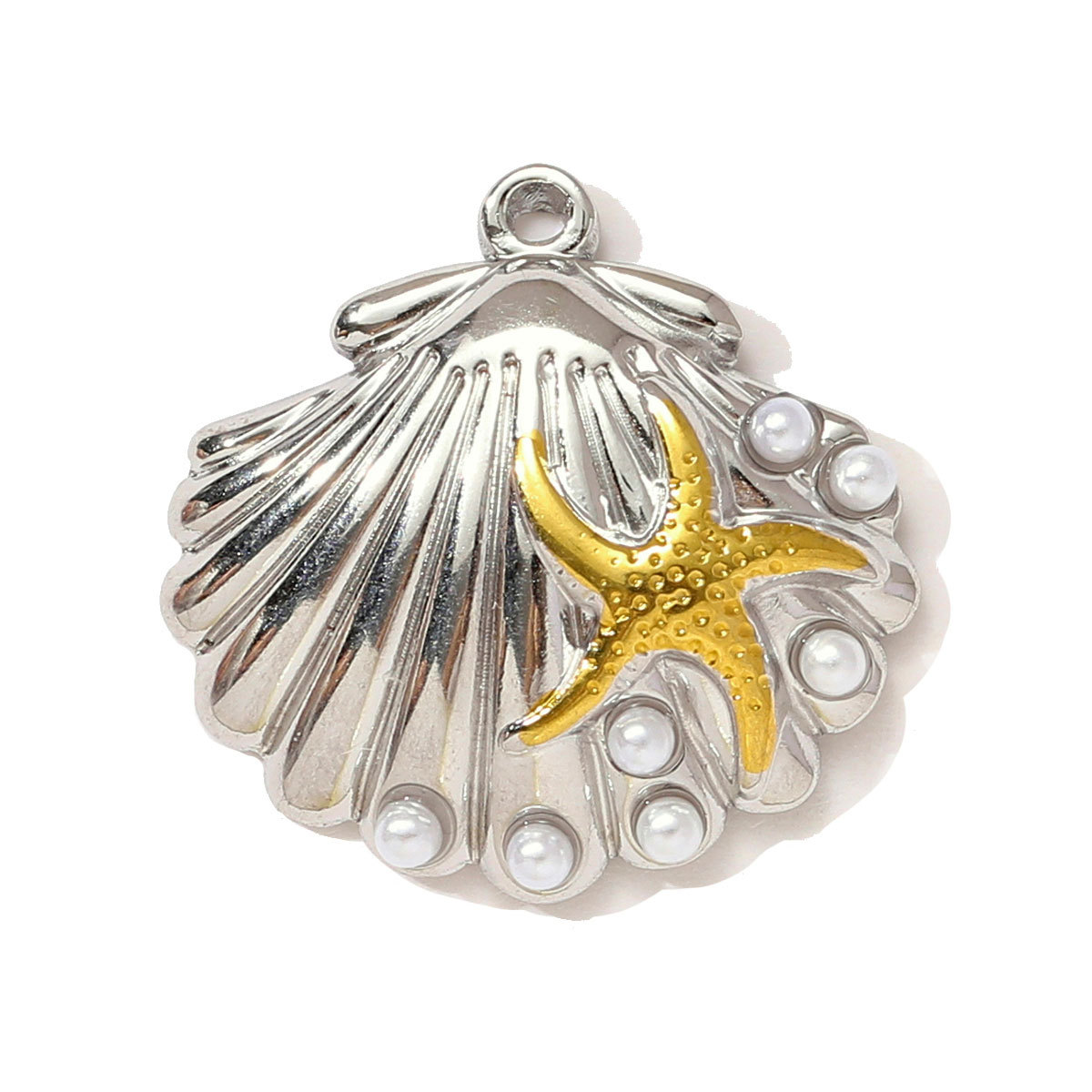 6pcs/pack Stainless Steel Two Tone Crescent Sun Hand Necklace Pendant Holy Mother Son DIY Charm Women Seahorse Shell Jewelry