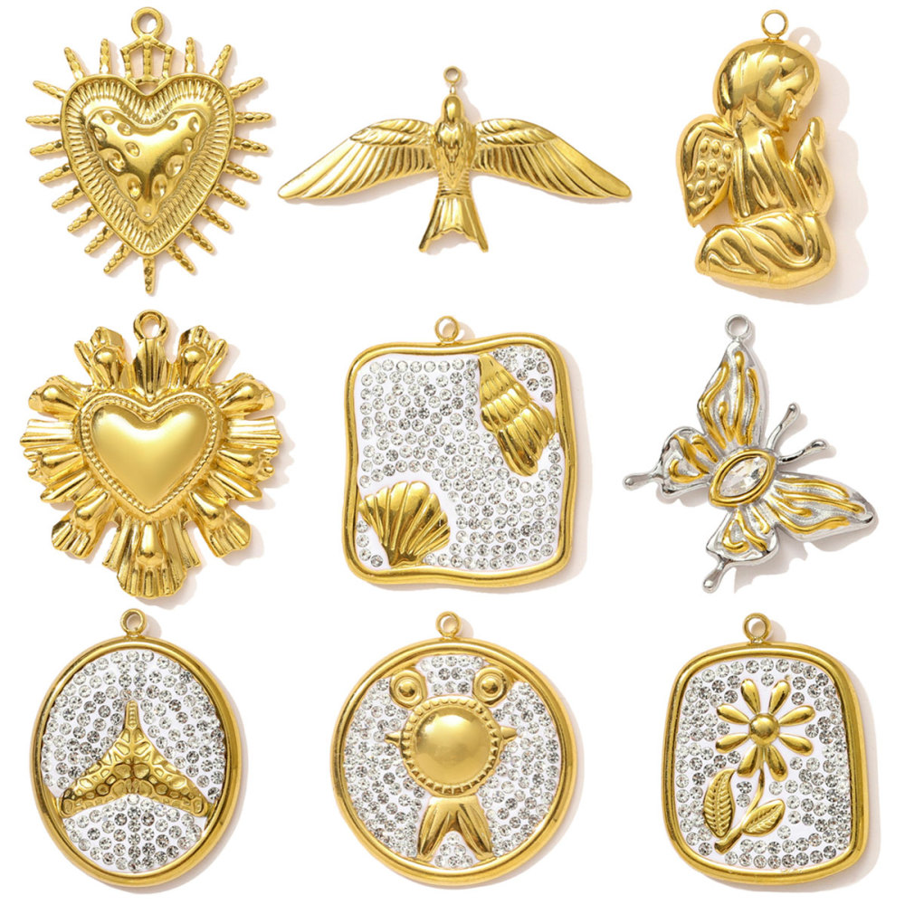 6pcs/pack Stainless Steel Angel Love Heart Necklace Pendant Two Tine Eagle Butterfly Conch DIY Charm Women Fish Tail Jewelry
