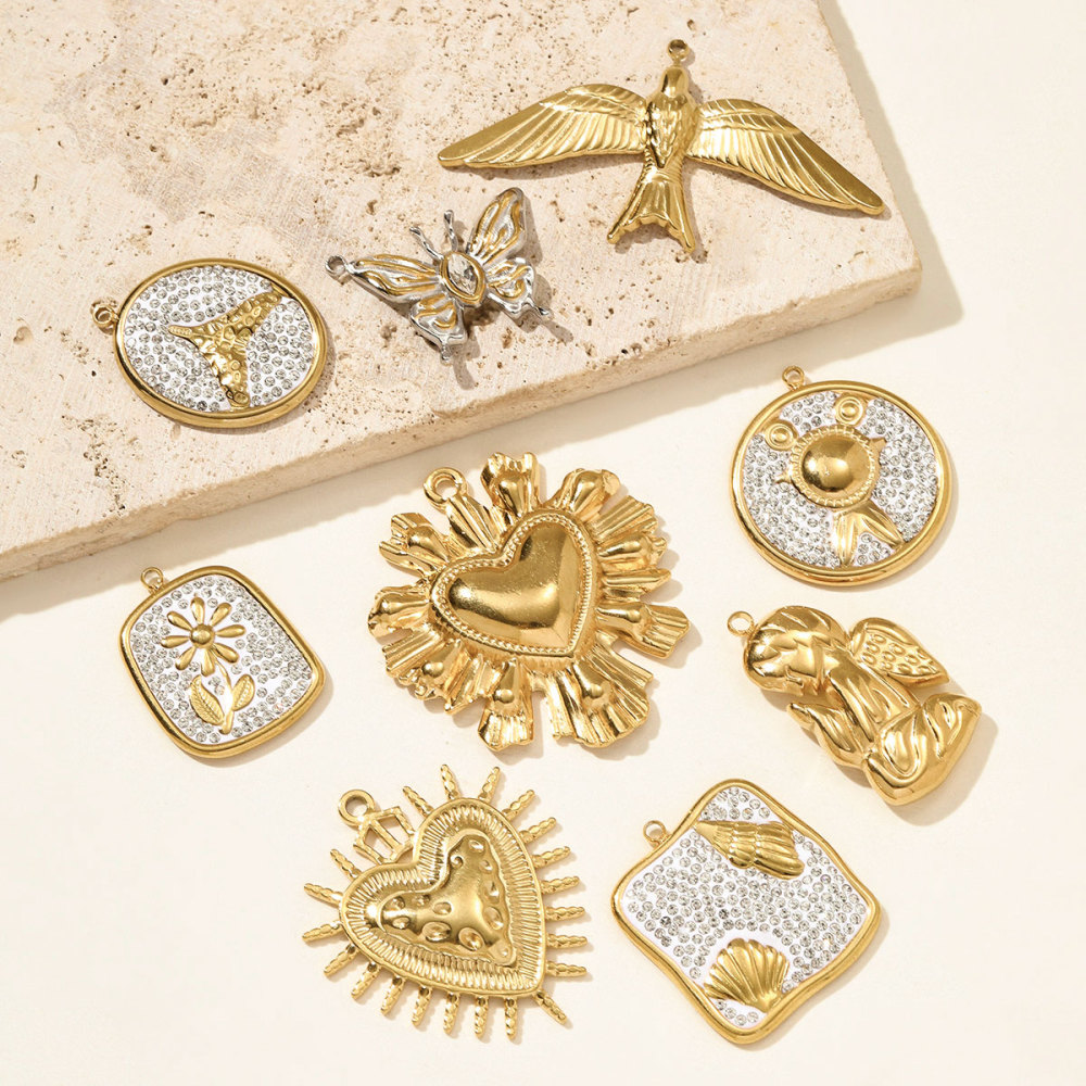 6pcs/pack Stainless Steel Angel Love Heart Necklace Pendant Two Tine Eagle Butterfly Conch DIY Charm Women Fish Tail Jewelry