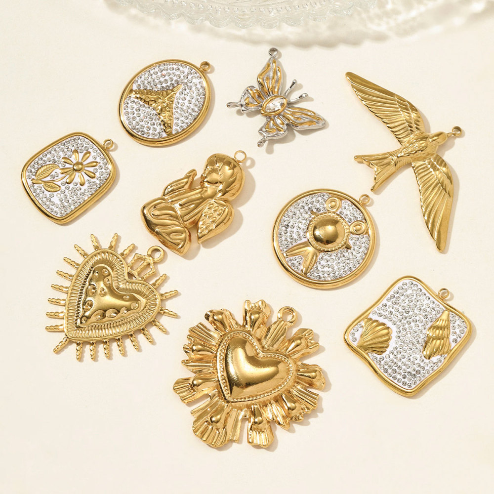 6pcs/pack Stainless Steel Angel Love Heart Necklace Pendant Two Tine Eagle Butterfly Conch DIY Charm Women Fish Tail Jewelry