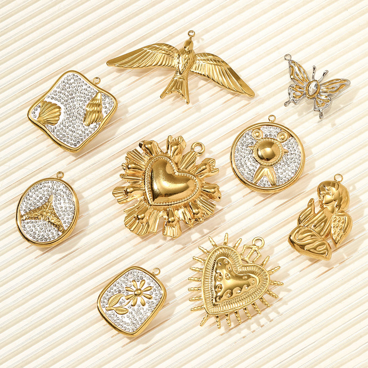 6pcs/pack Stainless Steel Angel Love Heart Necklace Pendant Two Tine Eagle Butterfly Conch DIY Charm Women Fish Tail Jewelry