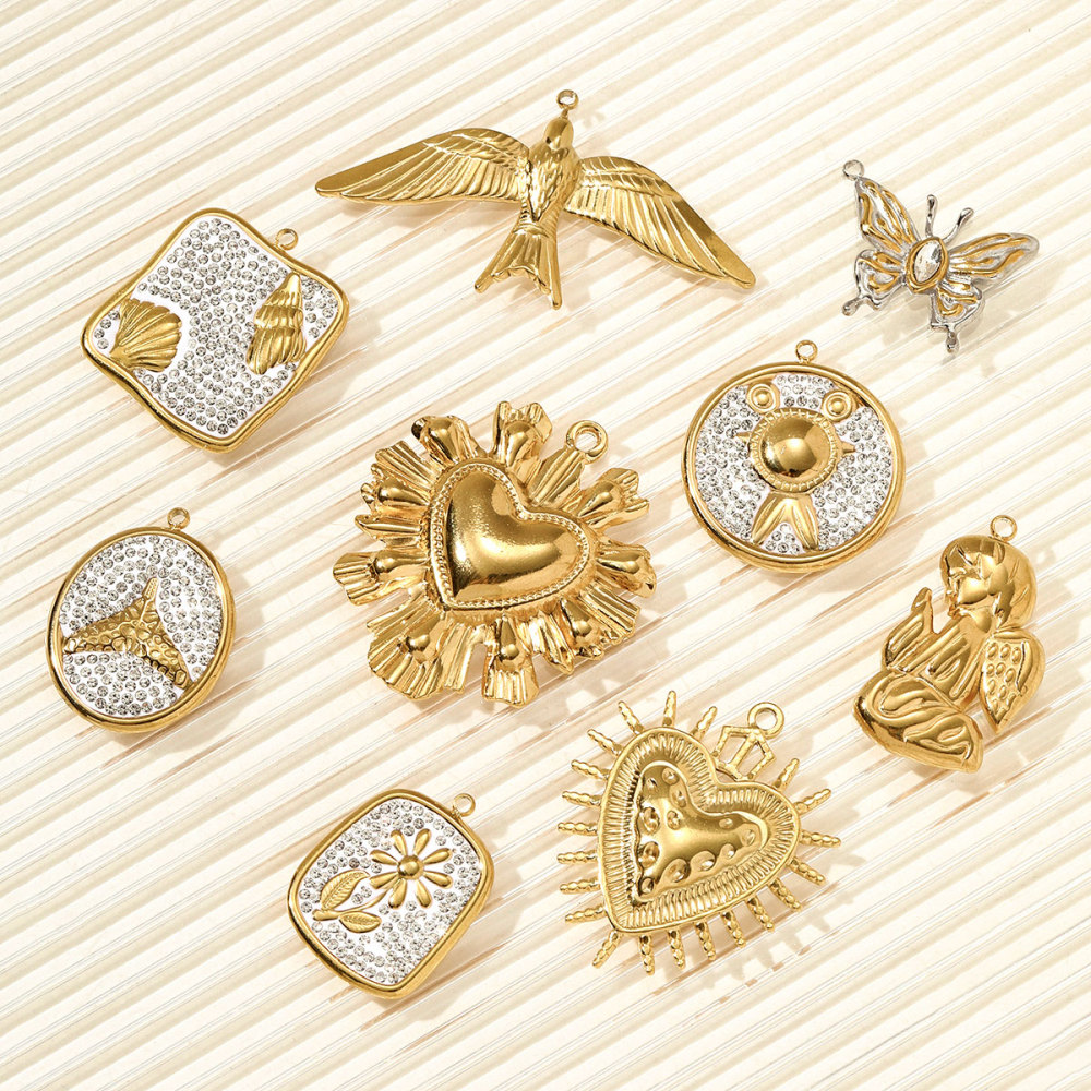6pcs/pack Stainless Steel Angel Love Heart Necklace Pendant Two Tine Eagle Butterfly Conch DIY Charm Women Fish Tail Jewelry