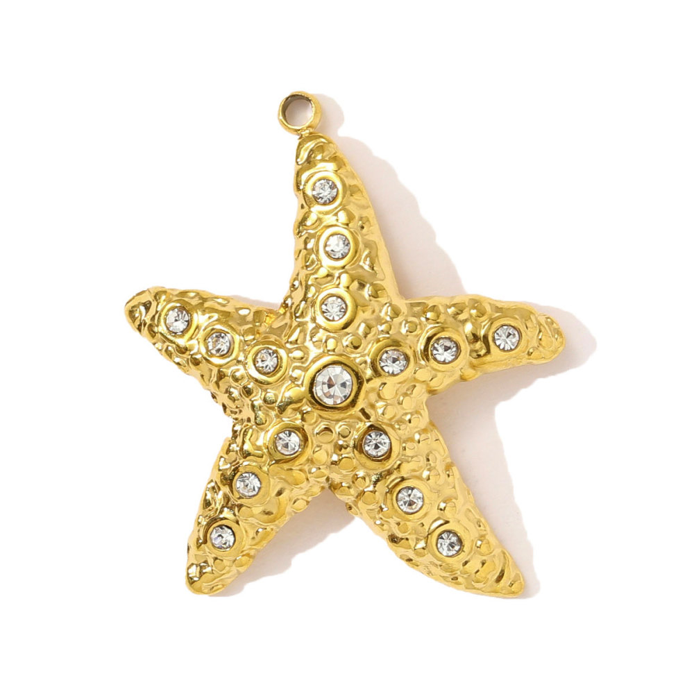 6pcs/pack French Stainless Steel Rhinestone Starfish Necklace Pendant Sea Snake Fish DIY Earring Charm Women Maple Leaf Jewelry