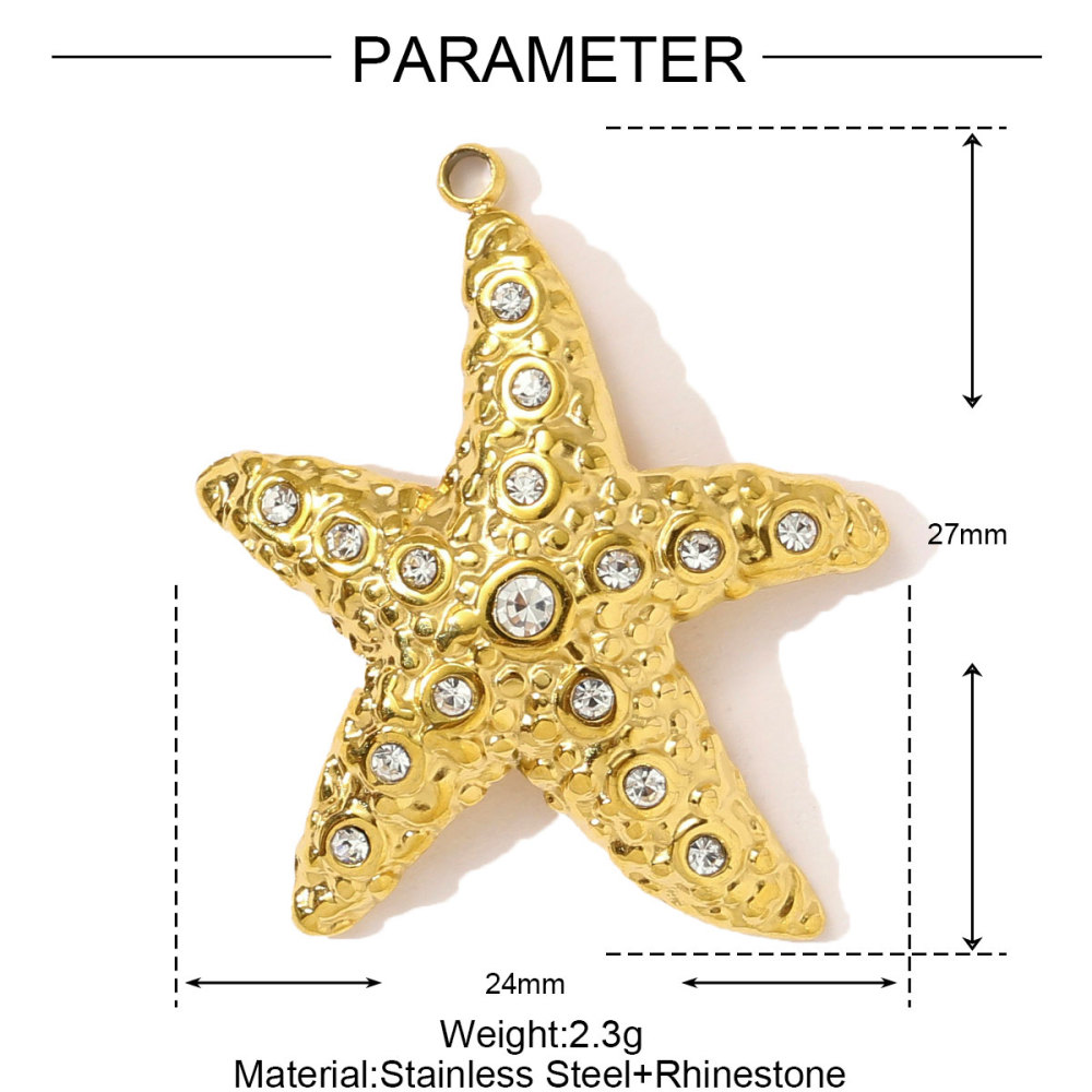 6pcs/pack French Stainless Steel Rhinestone Starfish Necklace Pendant Sea Snake Fish DIY Earring Charm Women Maple Leaf Jewelry