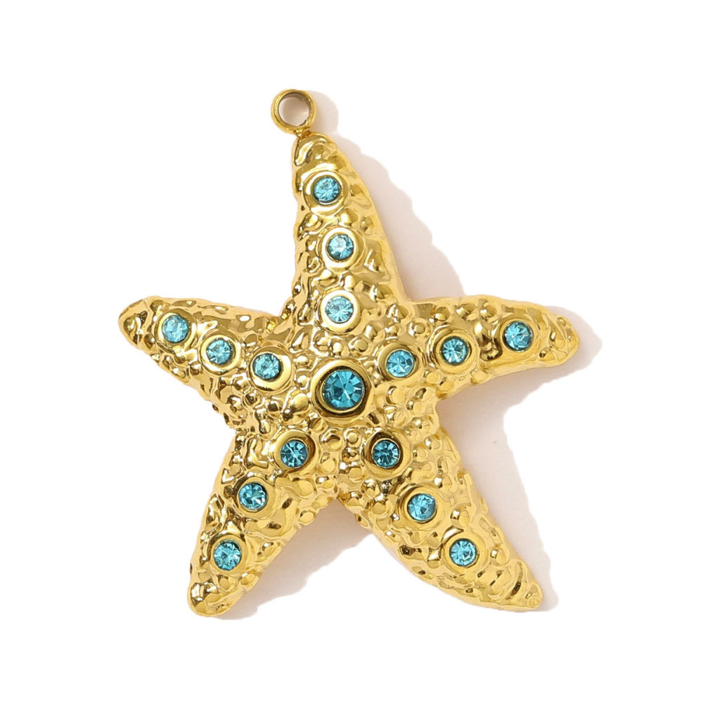 6pcs/pack French Stainless Steel Rhinestone Starfish Necklace Pendant Sea Snake Fish DIY Earring Charm Women Maple Leaf Jewelry