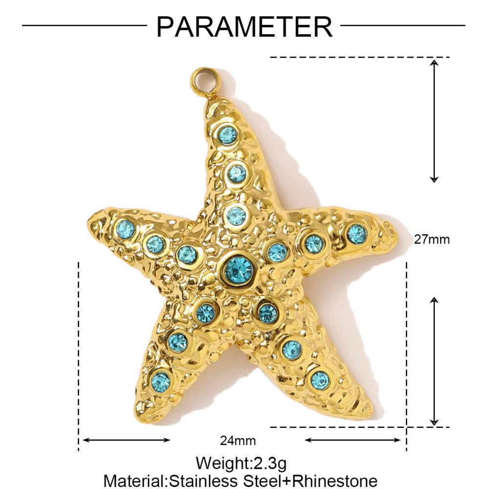 6pcs/pack French Stainless Steel Rhinestone Starfish Necklace Pendant Sea Snake Fish DIY Earring Charm Women Maple Leaf Jewelry