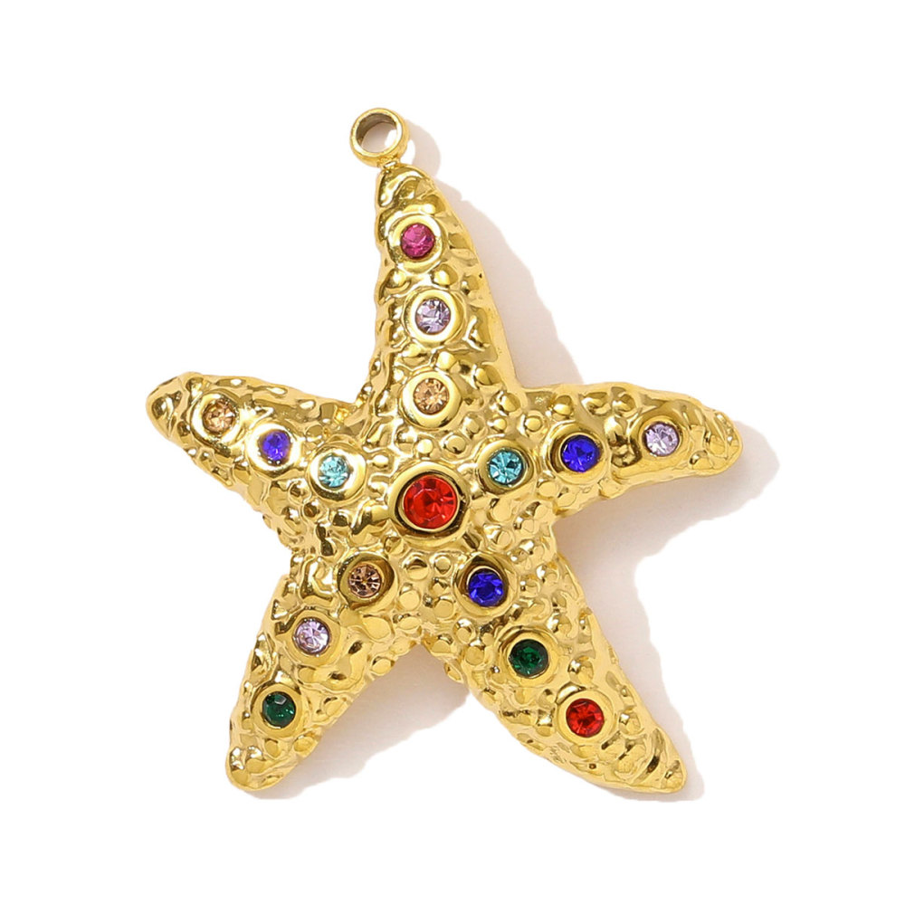 6pcs/pack French Stainless Steel Rhinestone Starfish Necklace Pendant Sea Snake Fish DIY Earring Charm Women Maple Leaf Jewelry