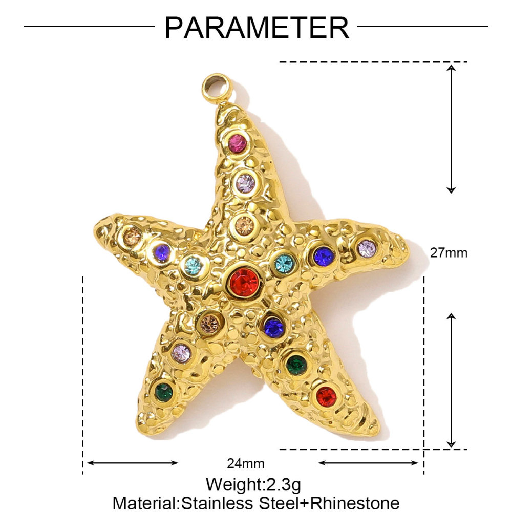 6pcs/pack French Stainless Steel Rhinestone Starfish Necklace Pendant Sea Snake Fish DIY Earring Charm Women Maple Leaf Jewelry