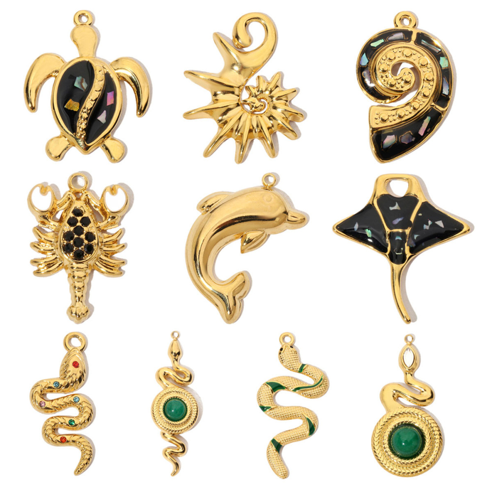6pcs/pack French Natural Srone Snake Stainless Steel Diy Charms Women Manta Ray Turtle Necklace Pendant Dolphin Jewelry