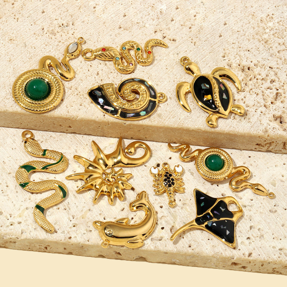 6pcs/pack French Natural Srone Snake Stainless Steel Diy Charms Women Manta Ray Turtle Necklace Pendant Dolphin Jewelry
