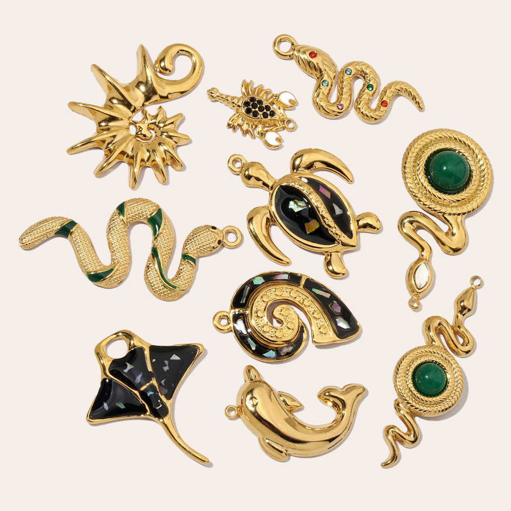 6pcs/pack French Natural Srone Snake Stainless Steel Diy Charms Women Manta Ray Turtle Necklace Pendant Dolphin Jewelry