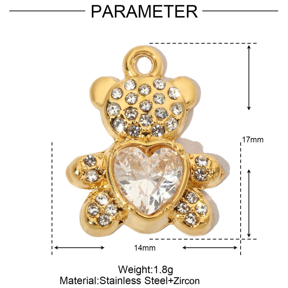 6pcs/pack French Crystal Bear Paw Stainless Steel Bracelet Charms Women Enamel Heart Necklace Pendant Love Lock Jewelry