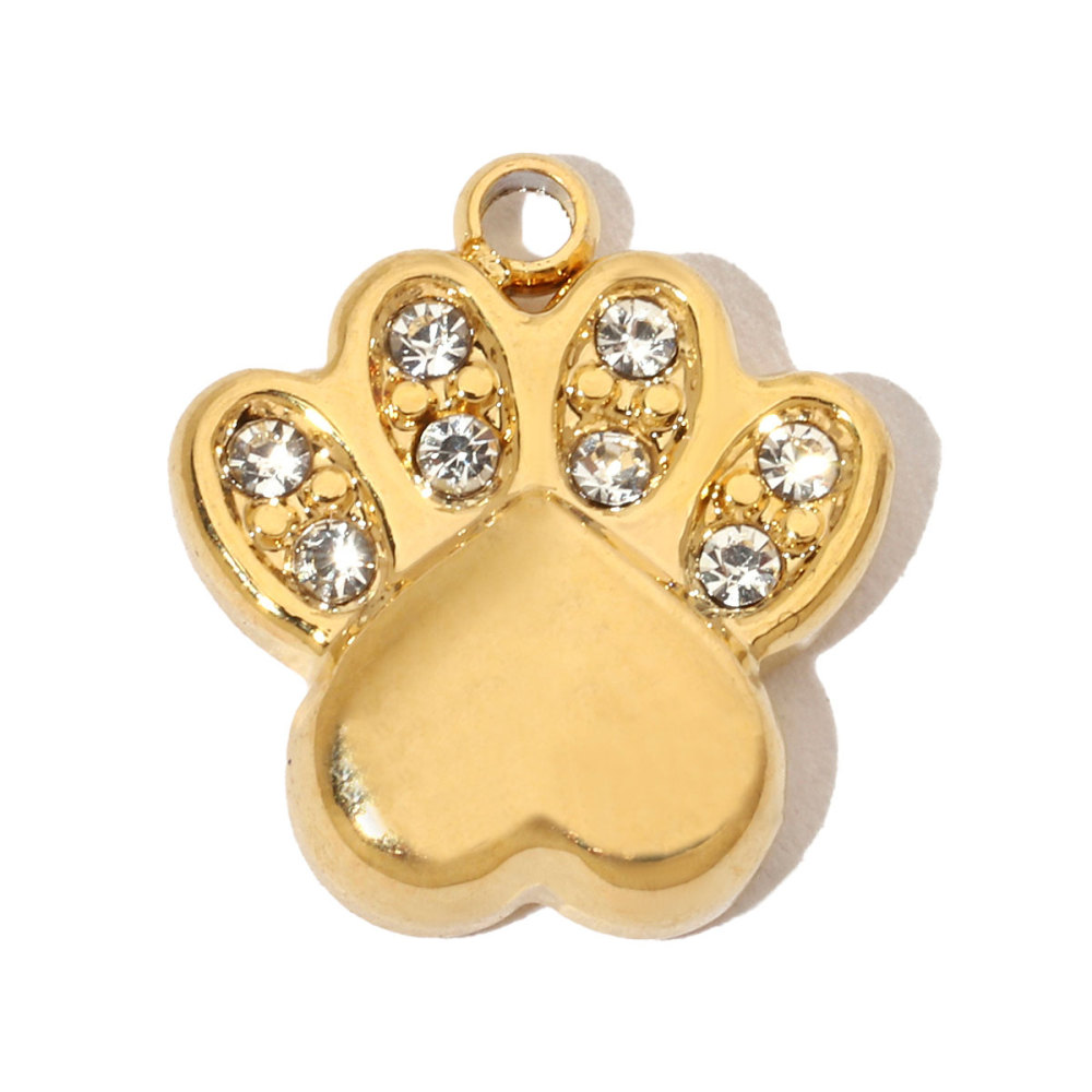 6pcs/pack French Crystal Bear Paw Stainless Steel Bracelet Charms Women Enamel Heart Necklace Pendant Love Lock Jewelry