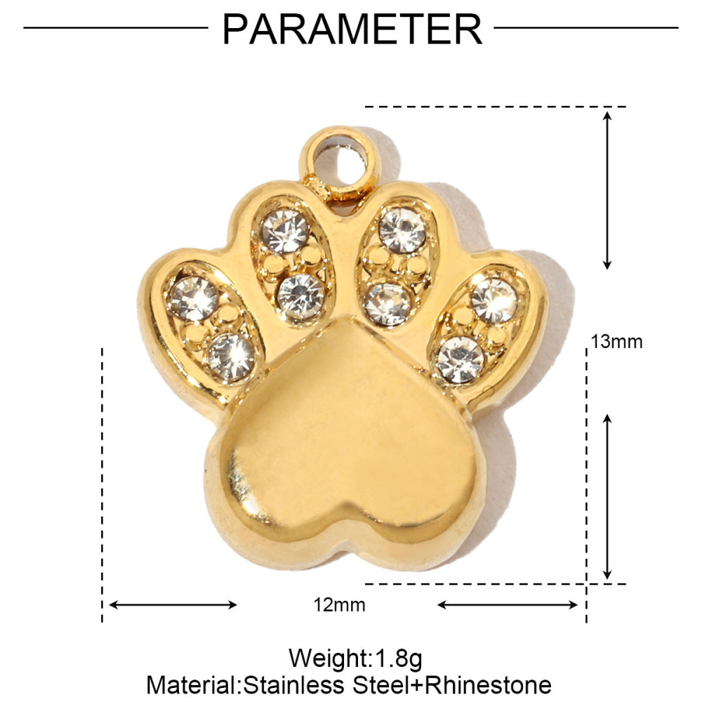 6pcs/pack French Crystal Bear Paw Stainless Steel Bracelet Charms Women Enamel Heart Necklace Pendant Love Lock Jewelry