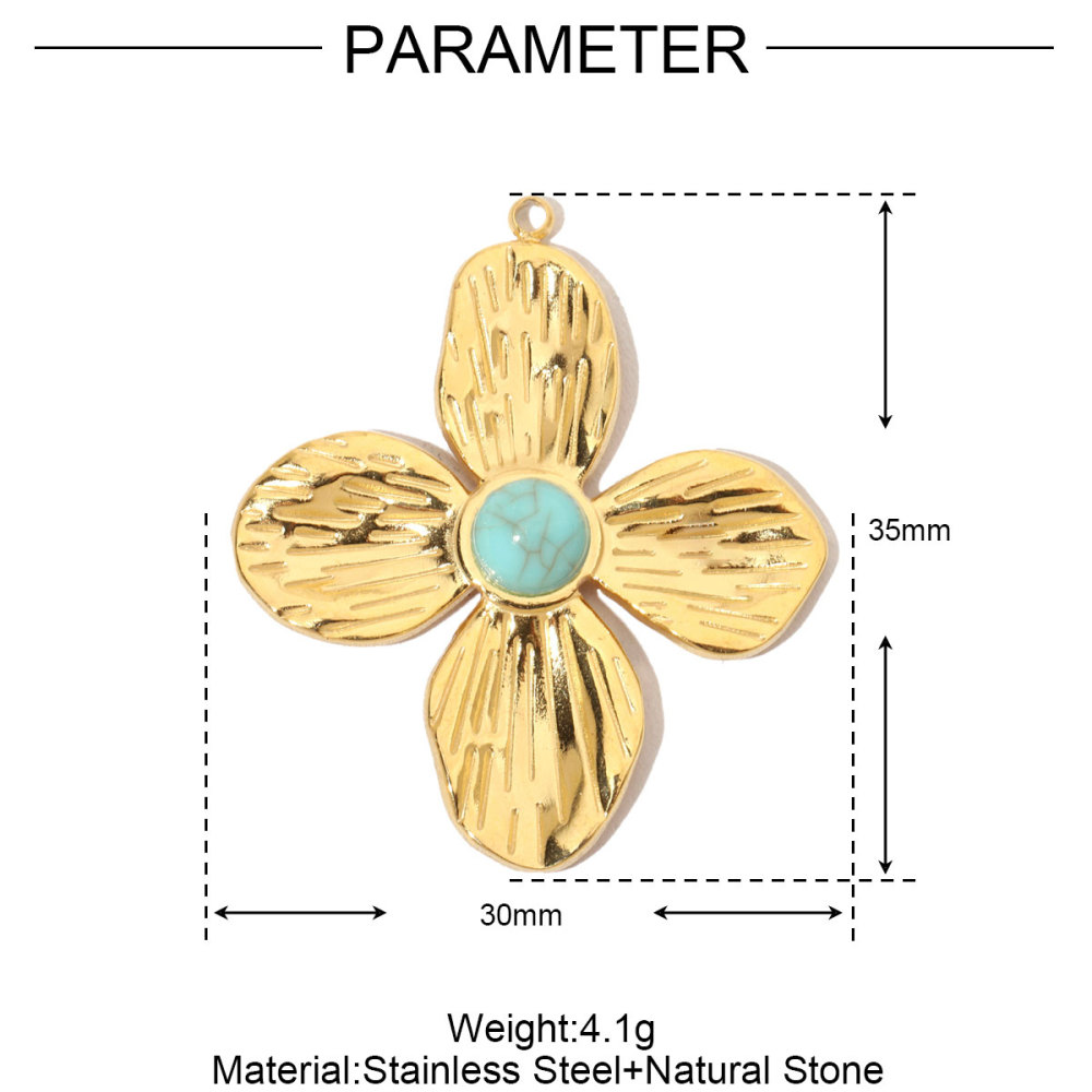 6pcs/pack French Natural Stone Heart Flower Stainless Steel Diy Charms Women Pearl Coral Earrings Pendant Clover Jewelry